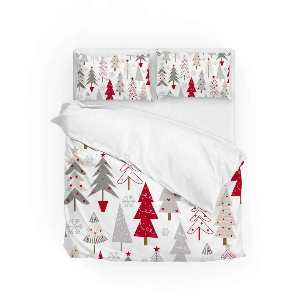 Christmas Duvet Cover Set Snowman With Santa Hat In The Garden With A Gift Box And Candle Cartoon Image Polyester Bedding Set