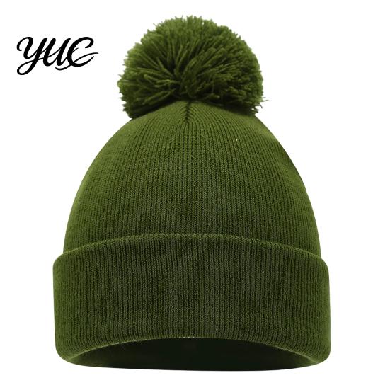 Solid Color Winter Headwear Knitted Hat with Faux Fur Ball, Soft Elastic Windproof Casual Daily Wear Warm Cap, Thickened for Men And Women Unisex