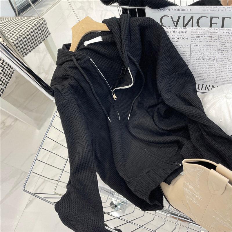 Ženy Voľné pulóvre s kapucňou do V a dlhým rukávom Dámske topy Jednofarebné mikiny L čierna