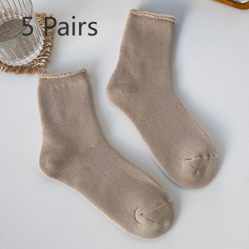 5 Pairs of Women's Autumn and Winter Thick Fleece Warm Wool Circle Cute Roll Tube Socks