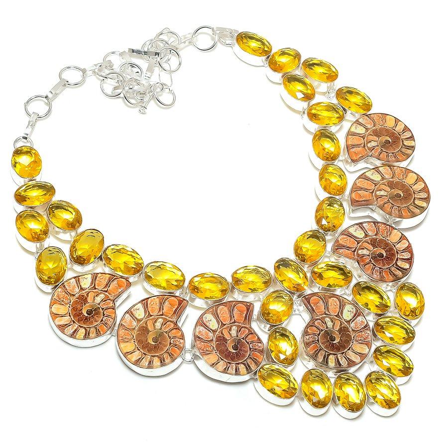 

Натуральный окаменелый аммонит, украшение из стерлингового серебра 925 пробы с цитрином, ожерелье 18 p1r58