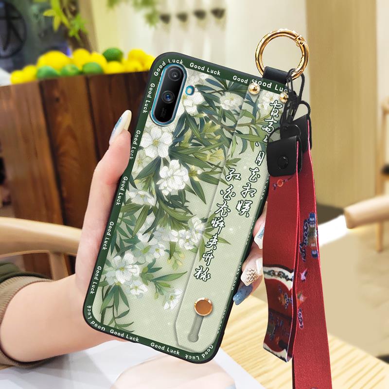 Elderly Lady Phone Holder Phone Case For OPPO Realme C3/C3i/Narz N10A Silicone Wristband Waterproof Shockproof Lanyard