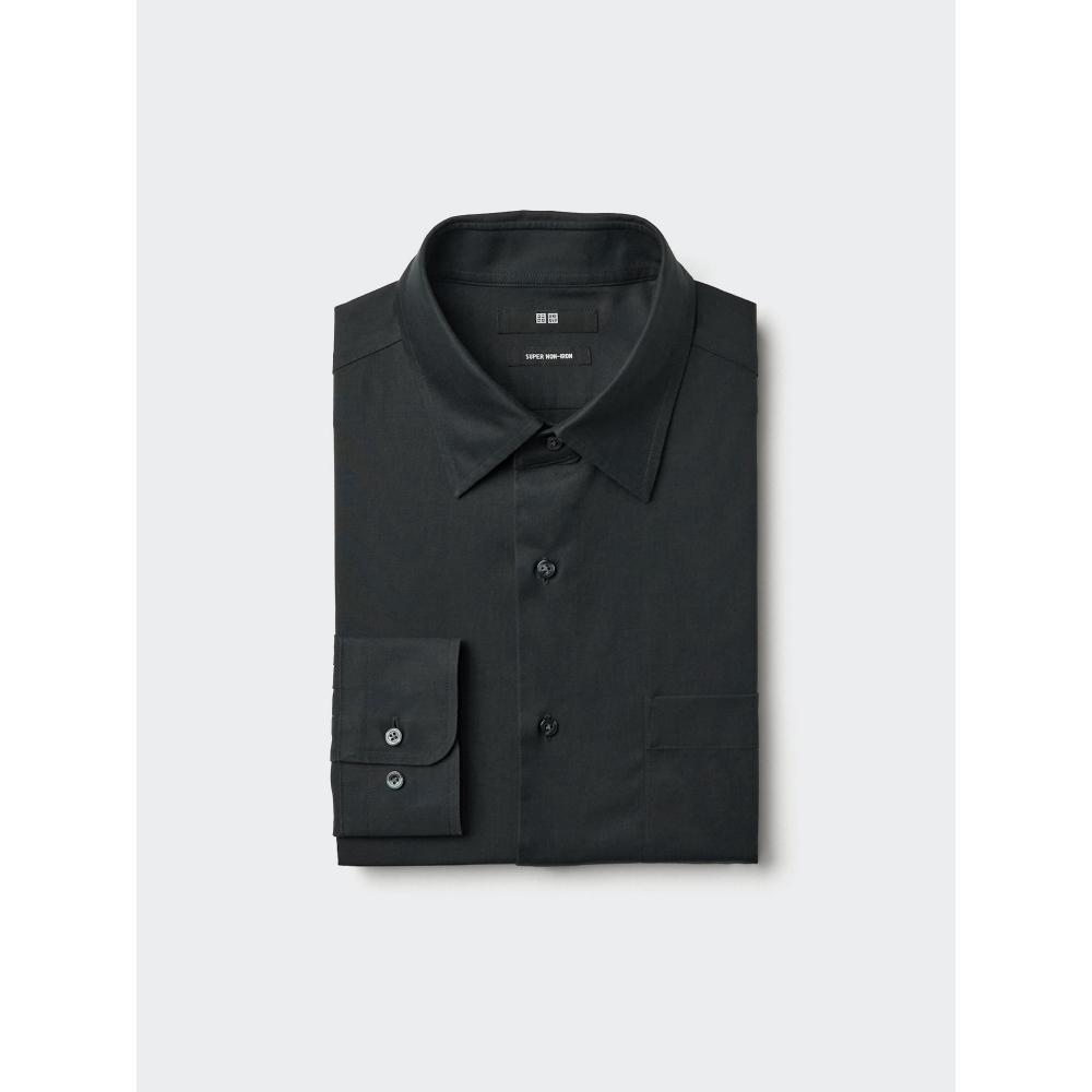 

Uniqlo Супер немнущаяся рубашка Длинный рукав Обычный воротник 09 BLACK/MEN S