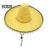 Outdoor Travel Hat Mexican Sombrero with Colorful Poms, Hawaiian Style Woven Straw Sun Hat, Wide Brim Lightweight Festival Party Costume