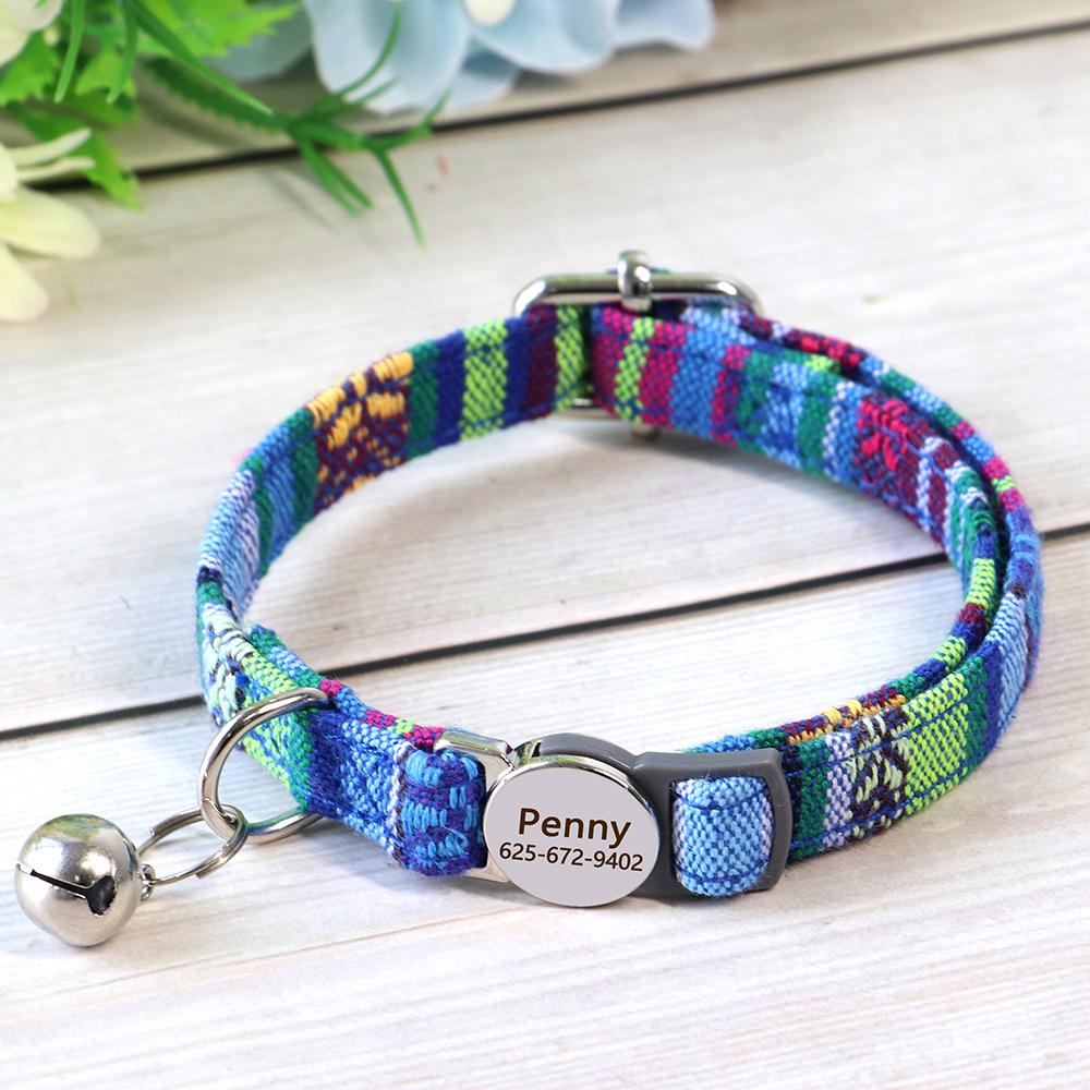 Custom Nylon Cat Collar Quick Release Small Dog Cats Collars Adjustable Pet Kitten Necklace With Bell Safety Breakaway For Cats