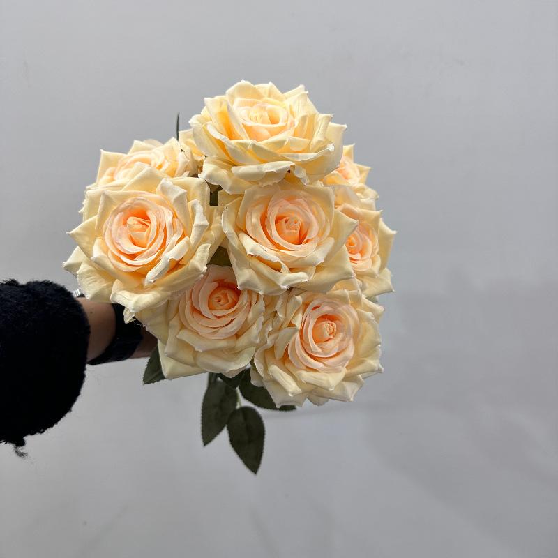 9 Heads Silk Cloth Burnt Orange Rose Bouquet for Wedding Home Party Christmas Decoration Bouquet Artificial Decorative Flowers