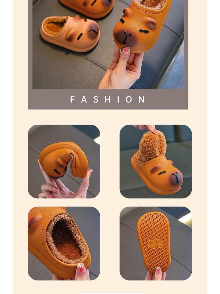 Dziecięce bawełniane kapcie antypoślizgowe Cang-Capybara: Urocze Zimowe Kapcie Indoor z Miękką Podeszwą i Zabawnym Wzorem Kupki