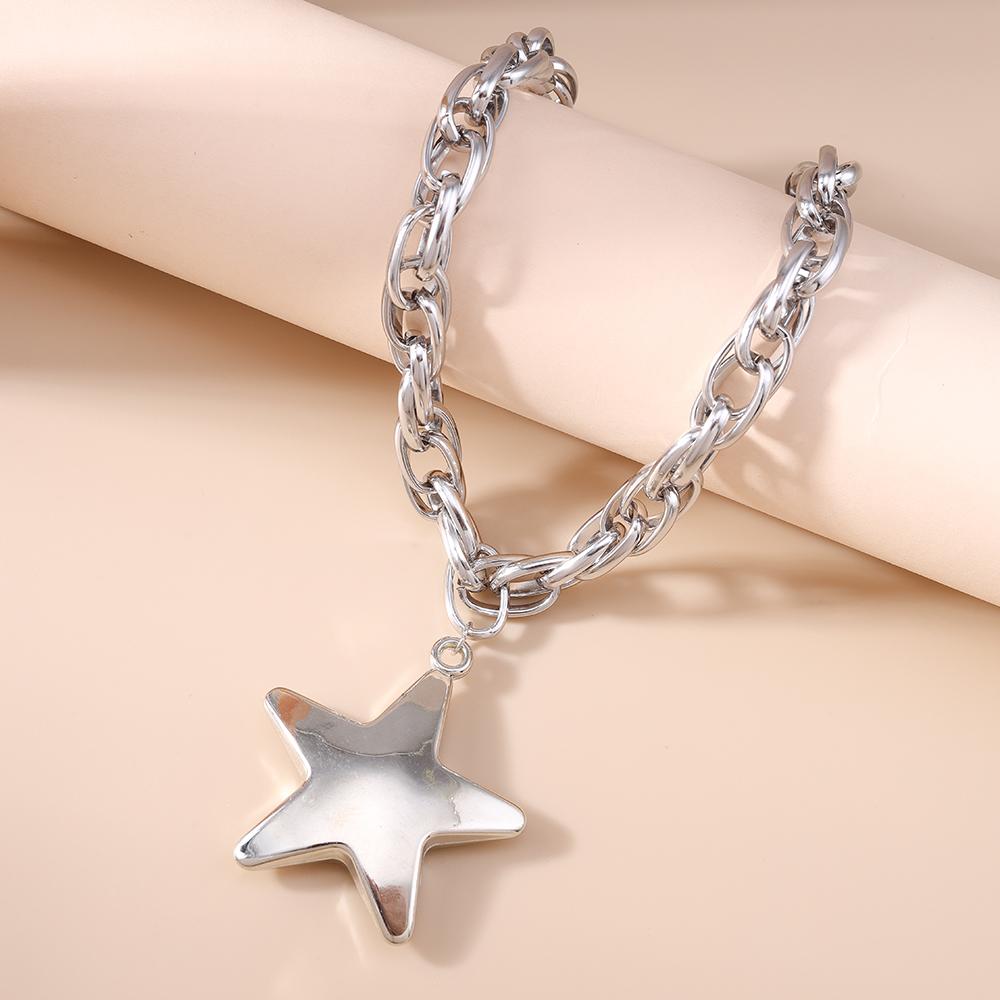 Fashion Silver Color Big Star Pendant Necklace for Women Men Gothic Punk Choker Necklaces Chain Party Jewelry Gifts