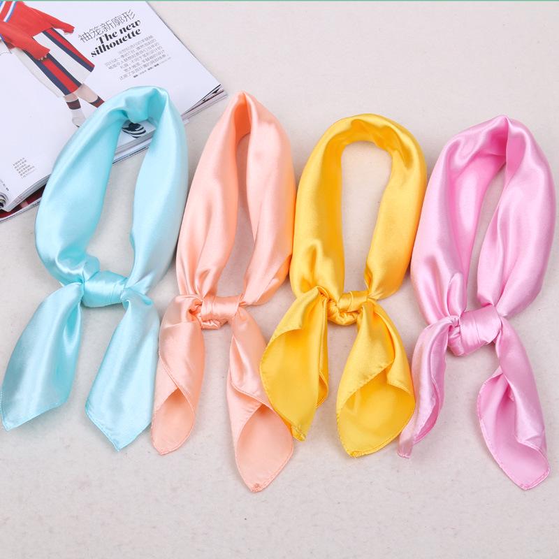Solid Color Small Silk Scarf Small Square Scarf Women'S Season Professional Decoration Satin Small Gauze Scarf Japan And South Korea