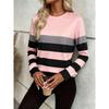 Damen Frühlings-/Herbst-Rundhals-Farbblock-Streifen-Langarm-Freizeit-Oberteil, Romantisch Elegant für Oberbekleidung oder zum Layering