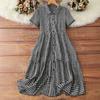 New Summer Large-size Women's Clothing Summer Black and White Plaid Lace-up Loose Dress Short Sleeves