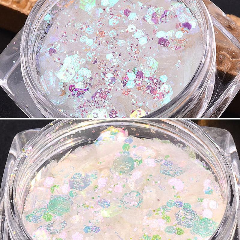 6 Pcs/Set Nail Art Sequins Different Size Glitter Powder Manicure Decoral Tips Polish Nail Stickers Mixed Design Case Set