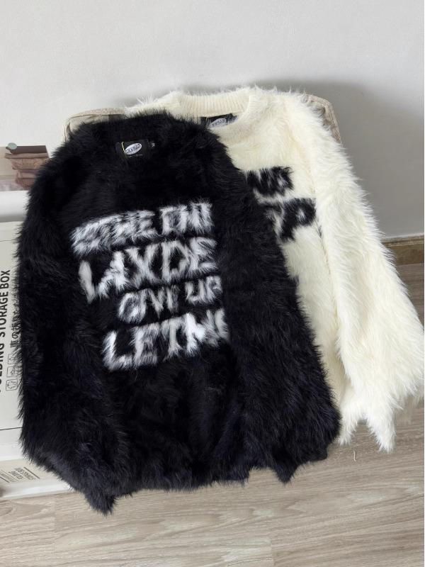 Unisex Retro Loose Knit Faux Mink Sweater - Lazy Style for Autumn/Winter