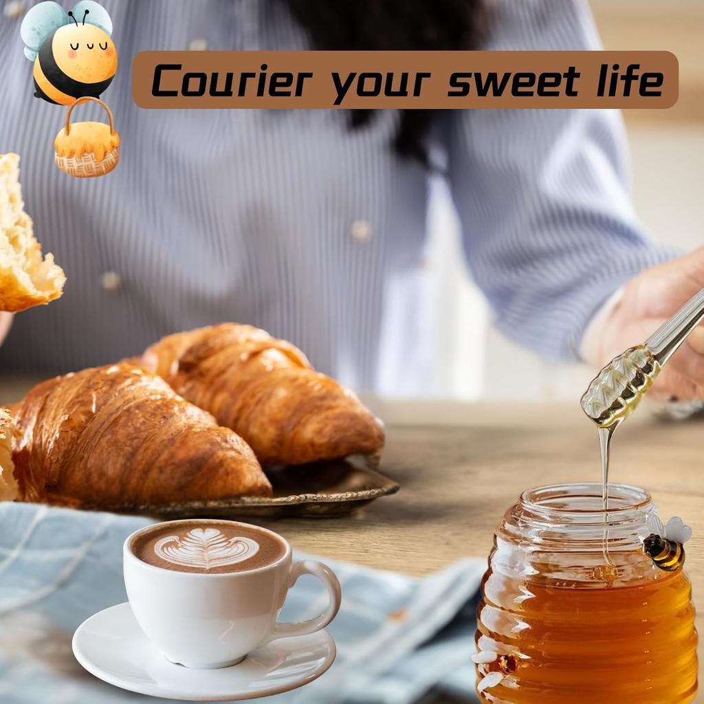 glass honey jar with dipper,beehive shaped honey pot,honey container with dipper large,17 oz