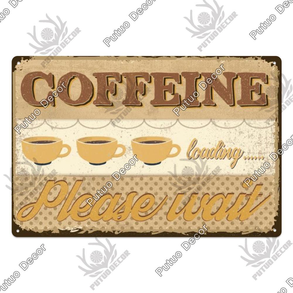 Putuo Decor Coffee Tin Sign Vintage Plaque Metal Plates Shabby Chic Wall Art Poster for Cafe Bar Living Room Home Man Cave Decor
