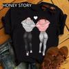 Summer Fashion Best Friends T-Shirt Short Sleeve Graphic Tees for Ladies Good Friend Bestie Sister Outfit Polyester Fabric