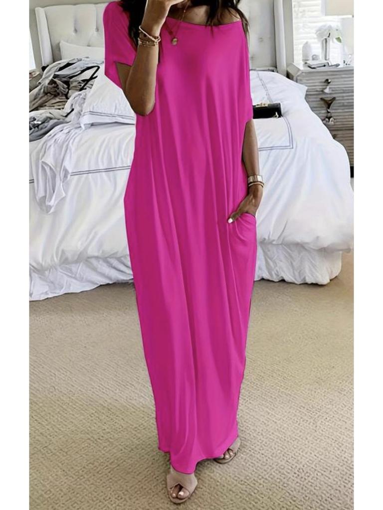 European & American Summer Women's Solid Color Short Sleeve Long Dress