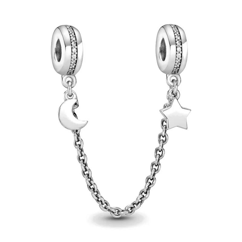New 925 Silver Butterfly Stars & Moon Sunflower Safety Chains Spacer Beads Charms Fit Original Bracelets DIY Jewelry