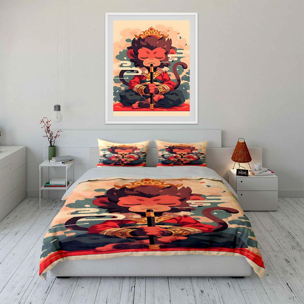 Meditating Monkey with Staff. Bedding Sets Duvet Cover Sets Duvet Covers Pillowcases(1 * Duvet Cover 2 * Pillowcases Without Duvet Insert)