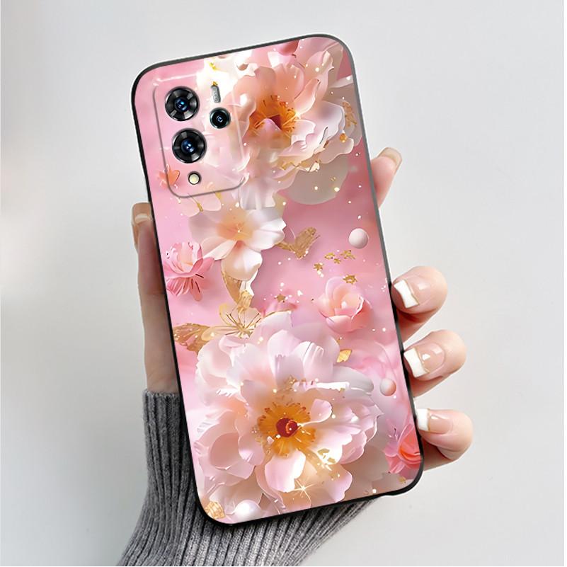 For ZTE V40 Pro 9046 Case Black Jelly Soft Silicone TPU Butterfly Flowers Pattern Phone Casing For ZTE Blade V40 Pro Back Cover
