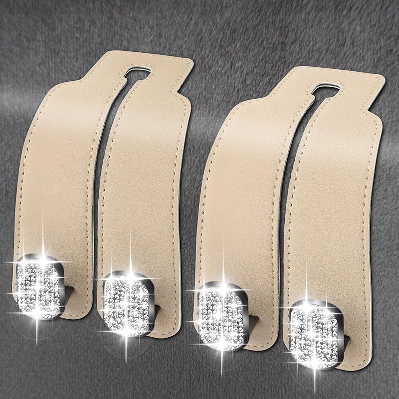Amelity Bling Car Purse Hook, Rhinestone Headrest Hook For Car, Car Seat Back Storage Hooks, Hooks For Purses And Bags Cute (2 Pack, Black)