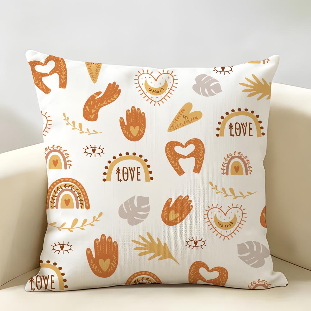 Abstract Boho Pattern Cushion Cover Durable Hypoallergenic Organic Linen Short Pillow Cover Washable