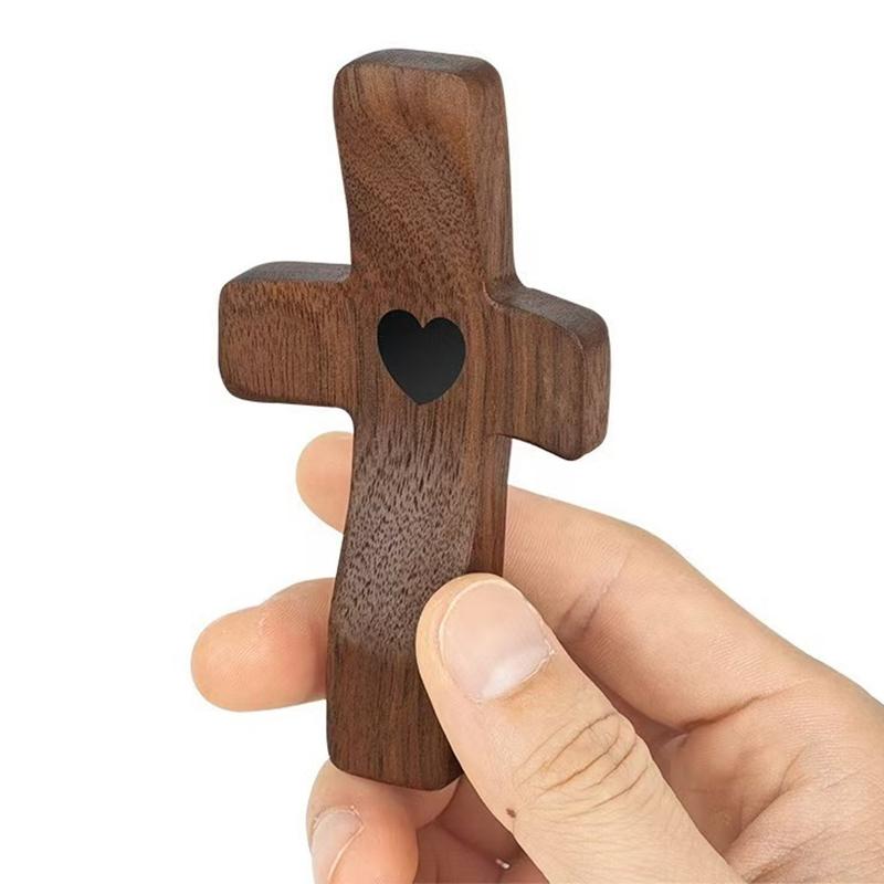 3Pcs Cross My Heart Encouragement Gift Handheld Wooden Cross With Epoxy Heart To Carry In Pocket Emotional Support