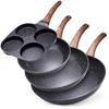 Granite Frying Pan Set 20 / 24 / 28 Cm + Egg Frying Pan 4 Pcs. Black&Wood