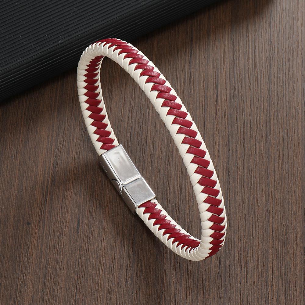 

Mens Handwoven Leather Rope Bracelet Magnetic Clasp Simple Personality Cuff Stylish Durable Unisex Gift for Him
