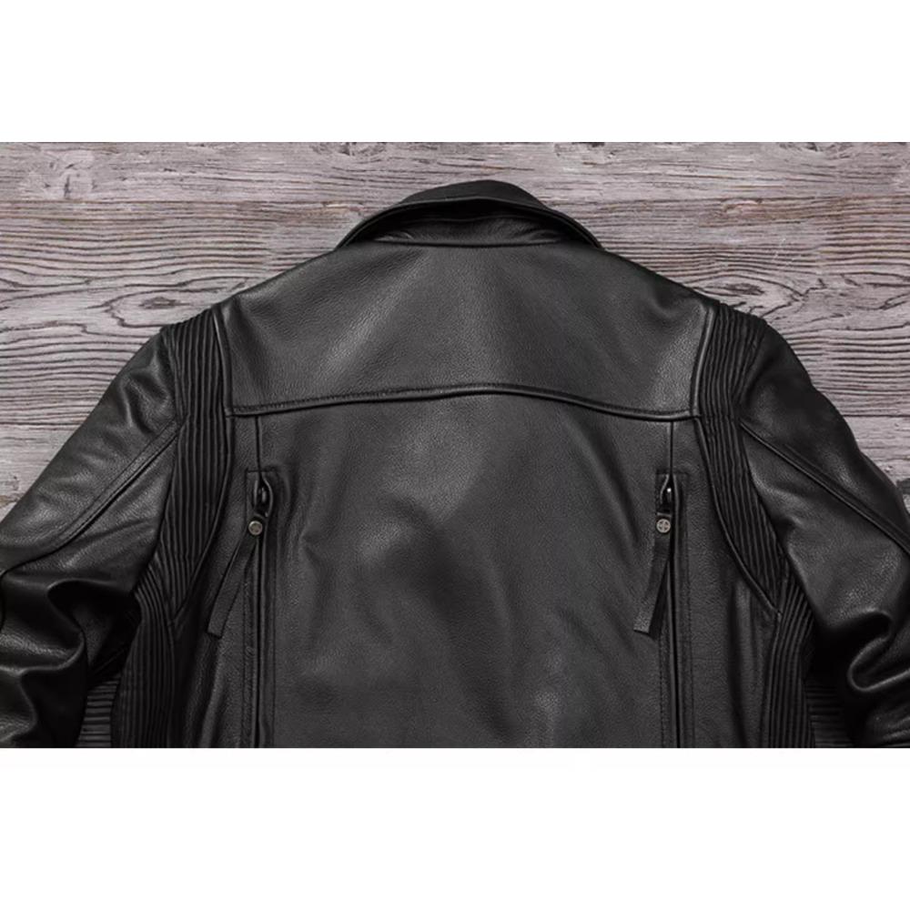 Chinese Size Heavy Motorcycle Jacket Natural Cowhide Leather Top Layer Causal Vintage Retro Moto Suit Leather Coat Winter