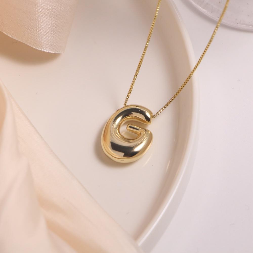 Gold Plated Balloon 26 Letter Necklaces Smooth Stainless Steel Bubble Initial Pendant Chunky Women Personality Chain Jewelry