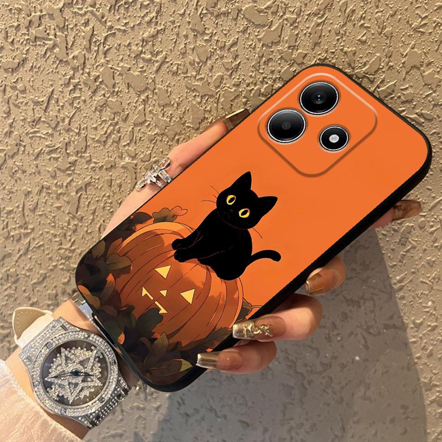 Case for Xiaomi Redmi Note 9 10 11 12 Pro 11s 9S 13 14 Pro Plus 7 8 10S 12s Black Soft Phone Cover Pumpkin Spider