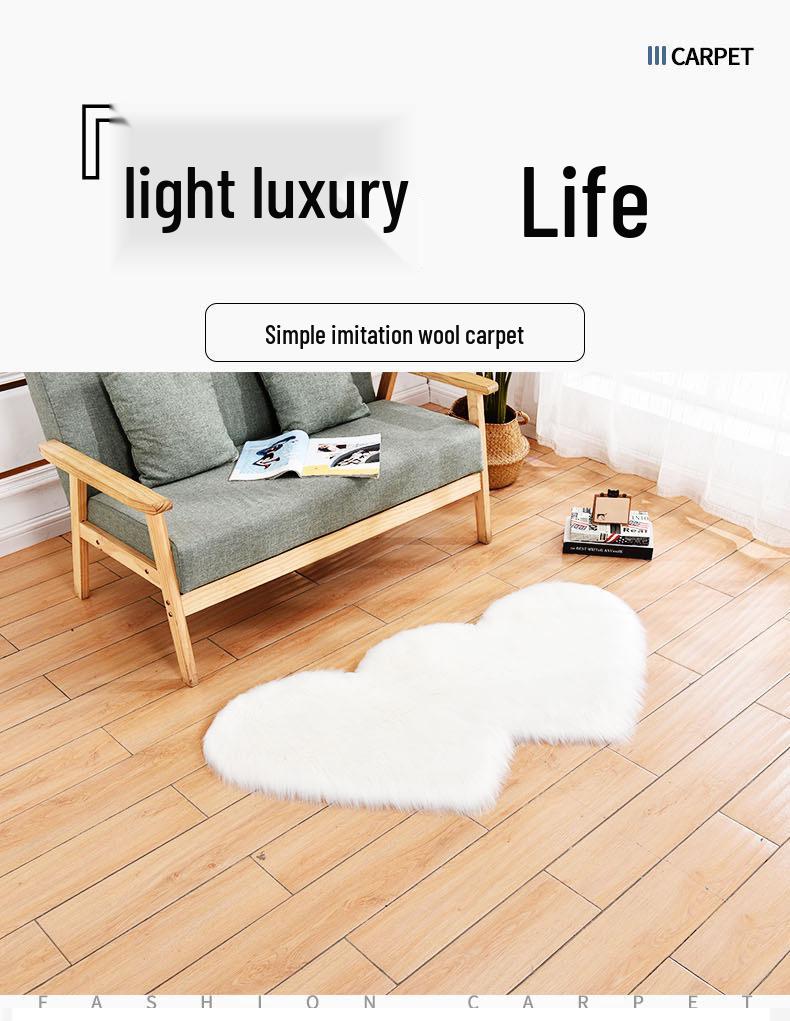 Simple Faux Wool Irregular Bedside Rug for Bedroom and Living Room