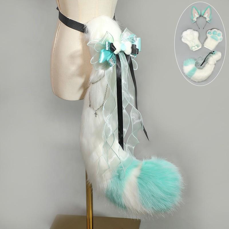 Handmade Fox Ear Headband Cat Paw Gloves Tail Set Kawaii Cosplay Anime Convention Costume Accessories