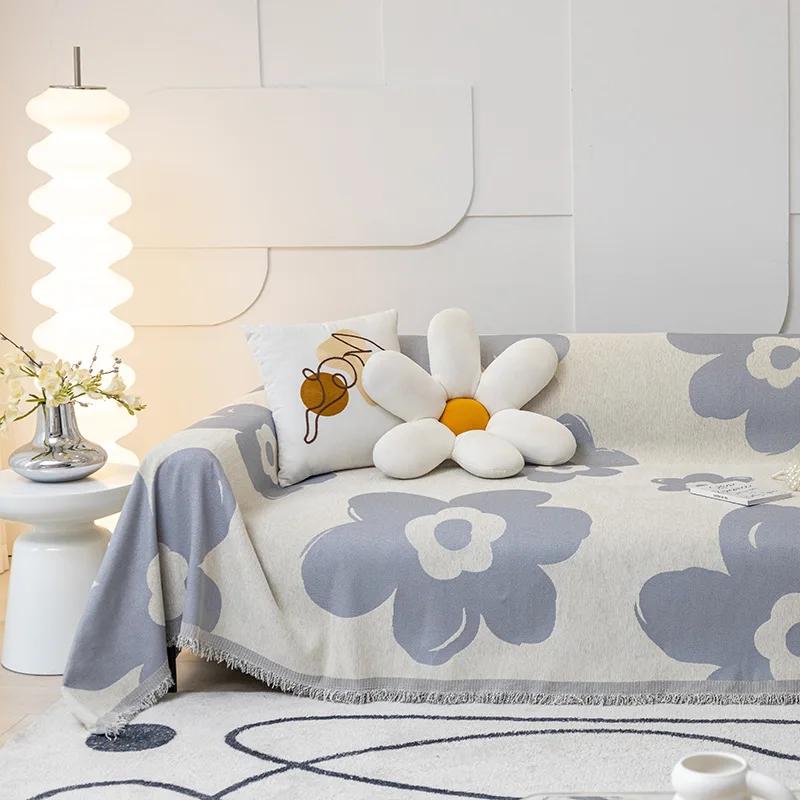 Jacquard Chenille Sofa Cover Cloth Sofa Blanket Cover Full Cover Universal Couch Towel Cover Dust Proof Sofa Cushion With Tassel