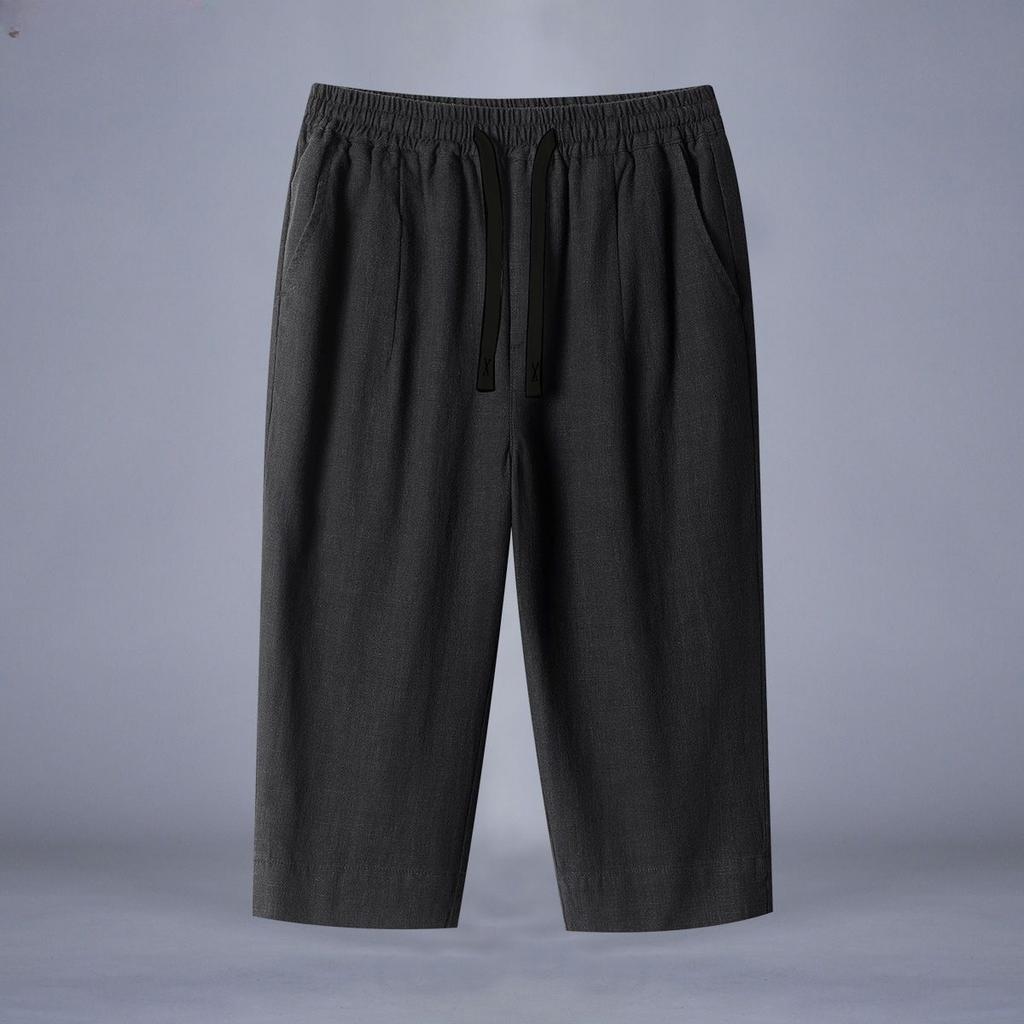 Men's Summer Cotton and Linen 7-point Pants  Loose Thin Straight Shorts Plus Size Linen Beach Pants