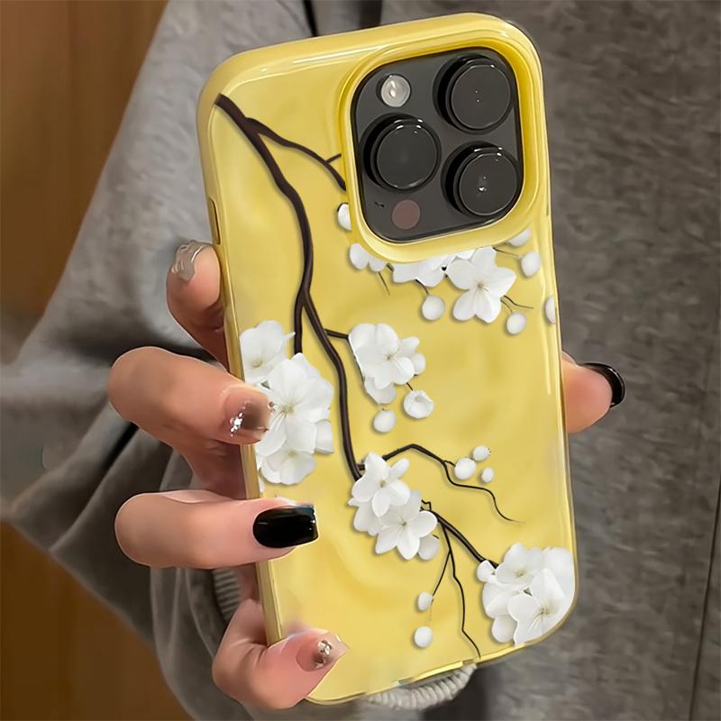 White Flower Phone Case for iPhone 17 16 Plus 15 Pro 14 13 12 11 Pro Max 17 Air 16E Pink Yellow Blue Shockproof Soft TPU Cover