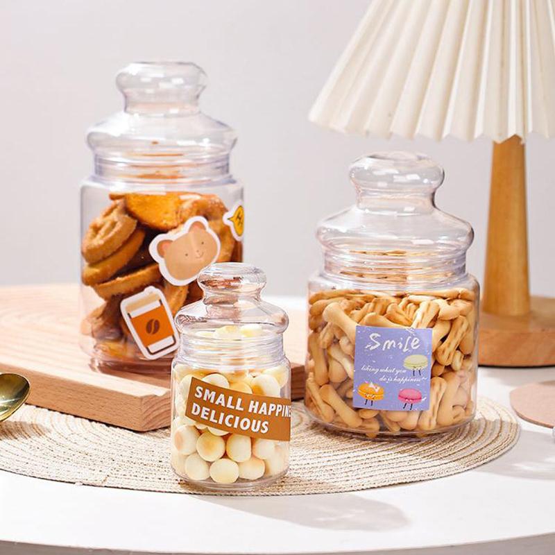 1Pc Plastic Snack Storage Container Transparent Candy Jars Reusable Cookie Food Container Countertop Organizer-Homeclub