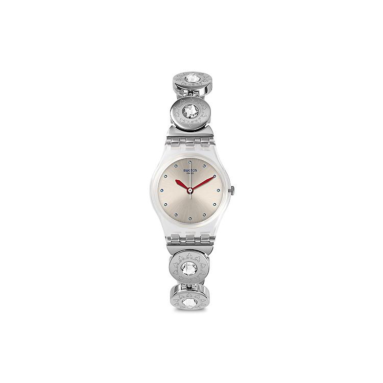 

SWATCH Quartz Movement Women s Watch 31.4mm Gold Dial Plastic Watch Case Stainless Steel Strap LK375G Silver Strap