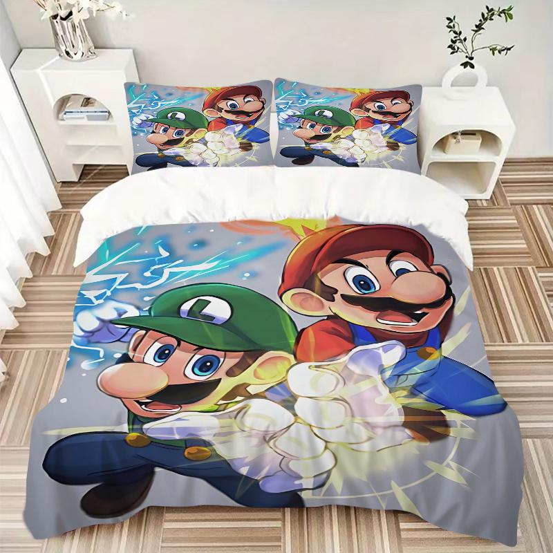 3pcs Mario and Luigi's Epic Battle Print Cover Set Ultra Soft, Breathable, and Comfortable Bedding with Stylish Design for Bedroom and Guest Room
