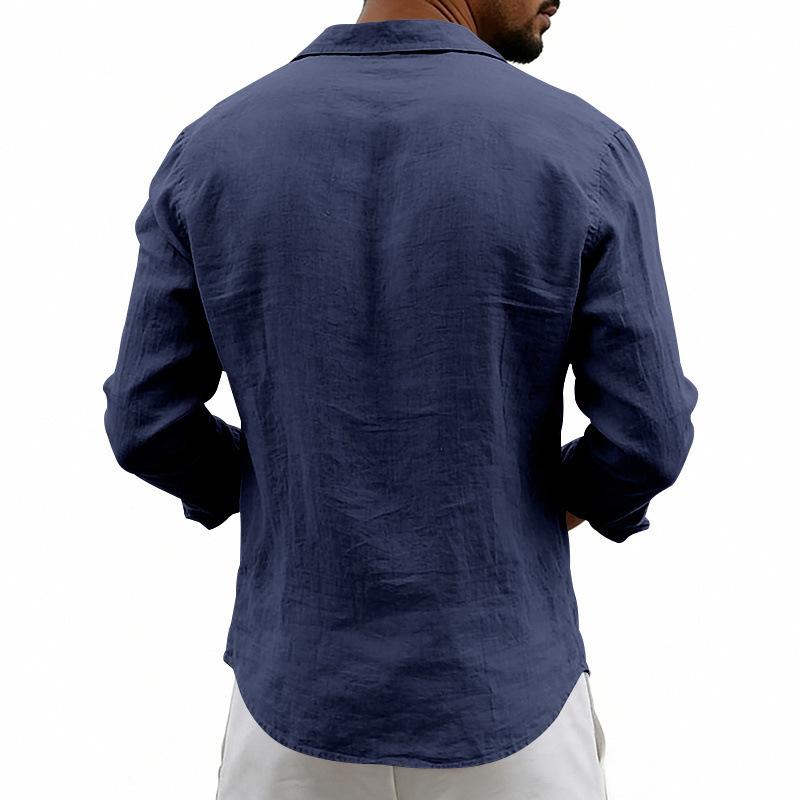 Men’s Linen Long-sleeved Shirt: Loose-fitting, Breathable, Vintage-style Button-down Collar