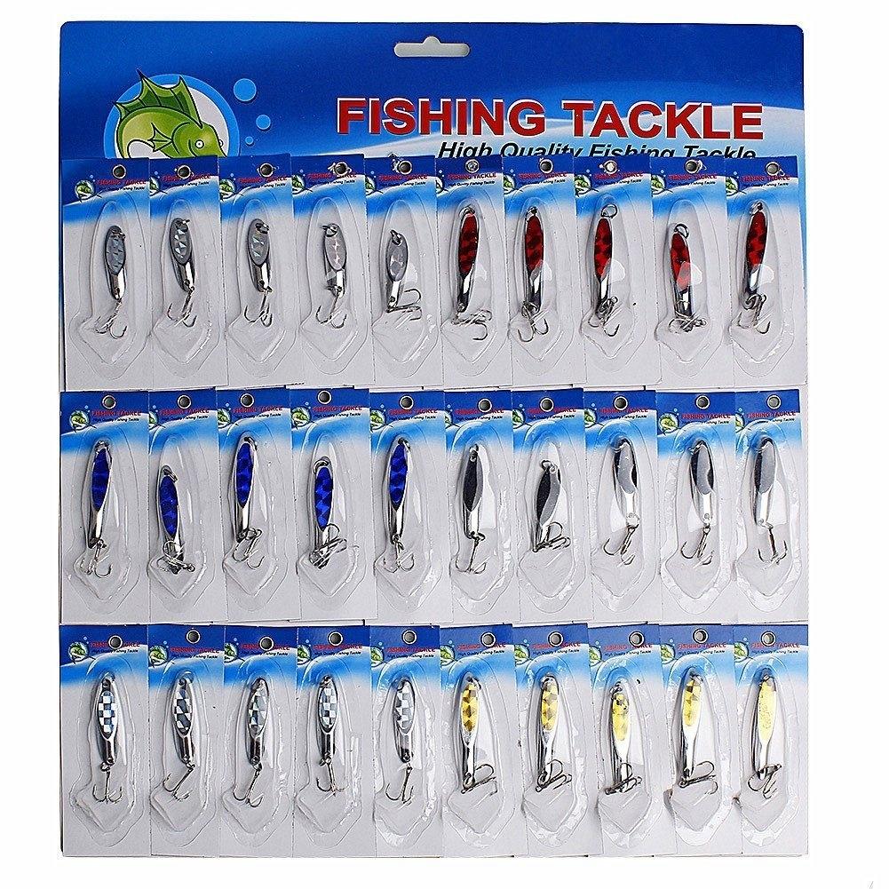 

30 шт., 5 стилей, металлическая ложка, рыболовная приманка с тройными крючками