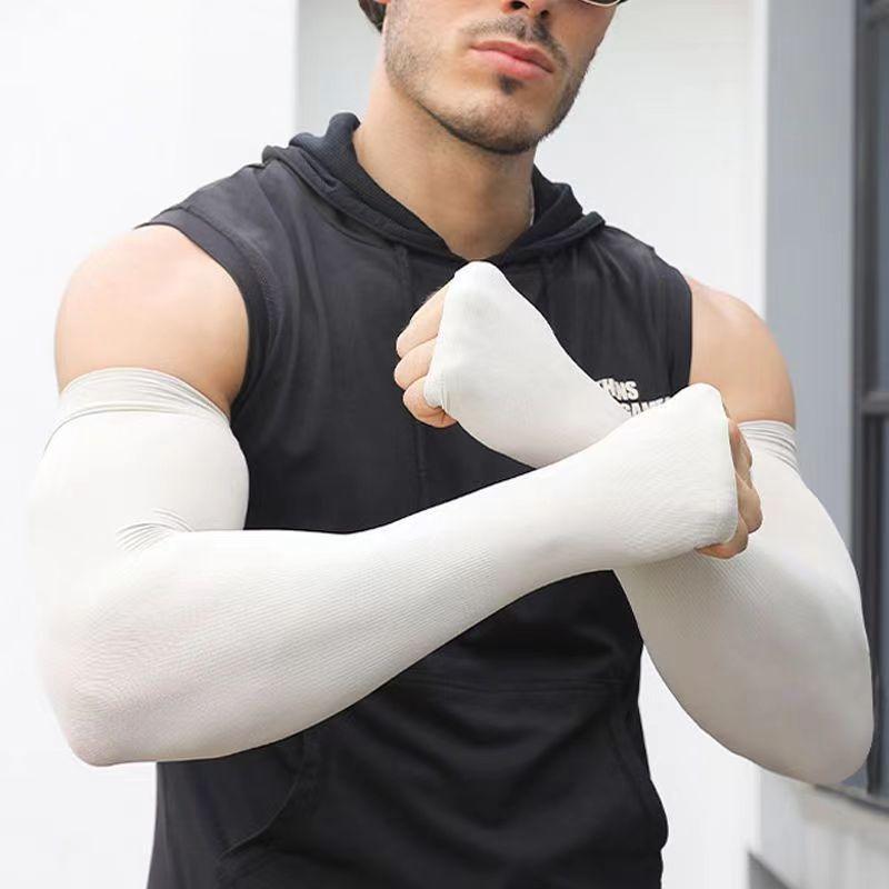 

Men’s Spring Summer Plus Size UV Protection Arm Sleeves, Cooling Sun Sleeves, Breathable Loose Fit Arm Covers for Outdoor Cycling білий