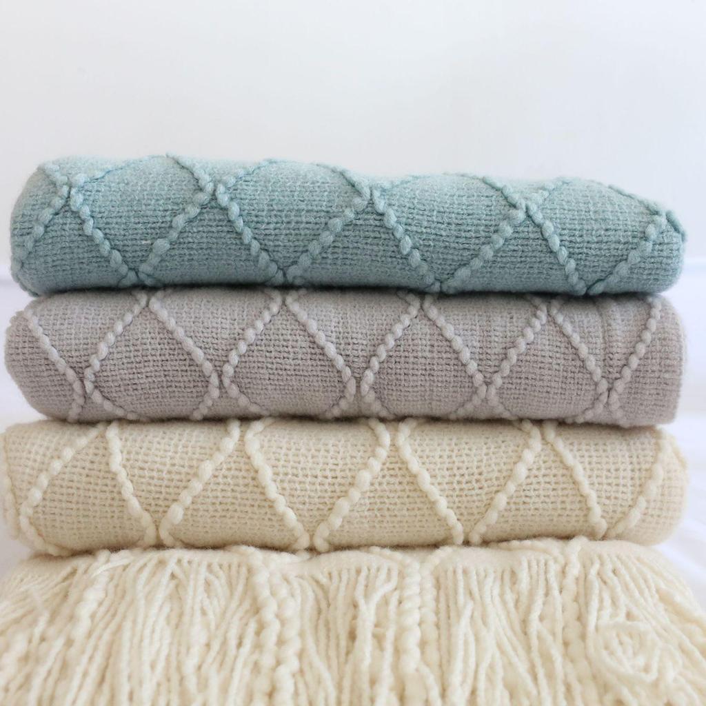Coperta Plaid a Maglia con Nappe Morbida Stile Bohemien per Letto Divano Copriletto Decorazioni Coperte