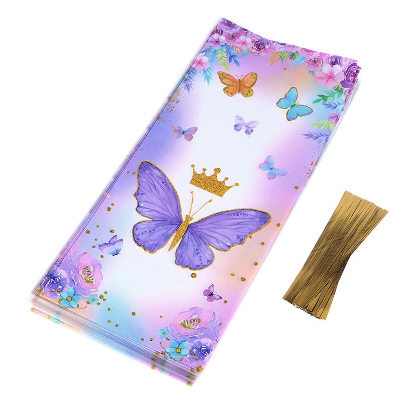 50 stk sommerfuglgodteripose med båndbånd Bursdagsfestdekorasjon Barnegavepakkepose Baby shower bryllupsrekvisita