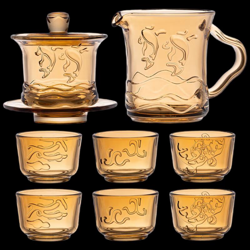 Янтарный стеклянный чайный набор из 8 предметов Shanchongshan