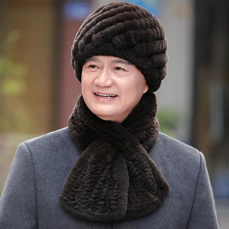 WTEMPO Men's Autumn Winter Solid Color Plush Hat & Scarf Set Faux Fur Outdoor Thickened Hats Windproof Cold-proof Warm Hats