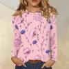 Dámská móda Květinový potisk Krk Dlouhý rukáv Pulovr Top