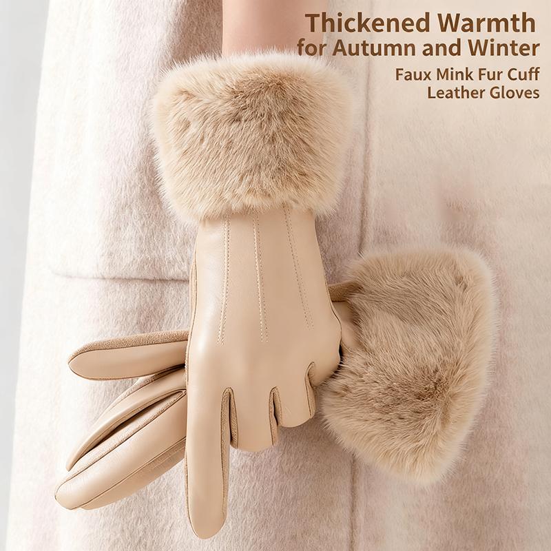 New Leather Fashionable Soft Gloves for Women Artificial Fur Cuffs Winter Warm Touch Screen Gloves Elegant Waterproof Gloves
