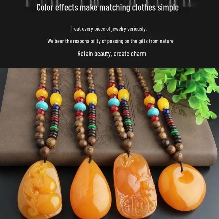Trendy Unisex Wooden Bead Necklace: Versatile, High-End Pendant for Sweater Chains and Cotton Linen Attire